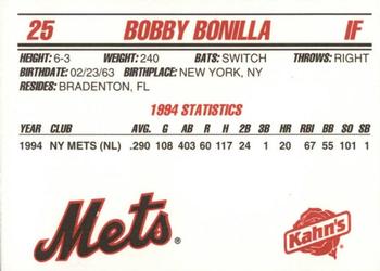 1995 Kahn's New York Mets #NNO Bobby Bonilla Back