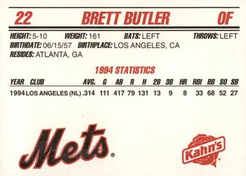 1995 Kahn's New York Mets #NNO Brett Butler Back