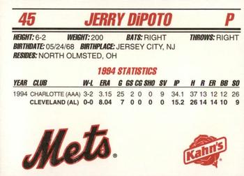 1995 Kahn's New York Mets #NNO Jerry DiPoto Back