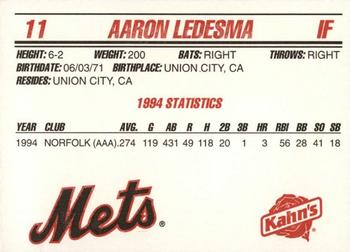 1995 Kahn's New York Mets #NNO Aaron Ledesma Back
