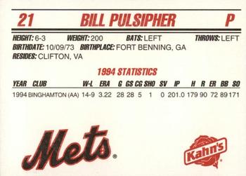 1995 Kahn's New York Mets #NNO Bill Pulsipher Back