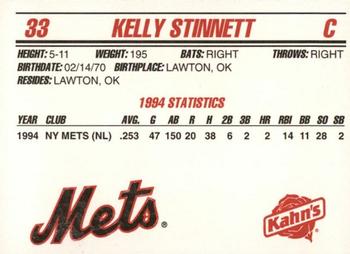 1995 Kahn's New York Mets #NNO Kelly Stinnett Back