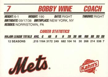 1995 Kahn's New York Mets #NNO Bobby Wine Back