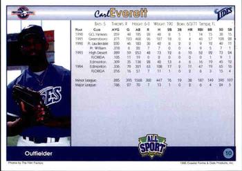 1995 All Sport Norfolk Tides #10 Carl Everett Back