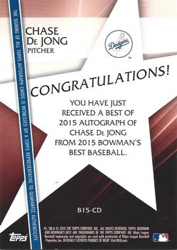 2015 Bowman's Best - Best of 2015 Autographs Green Refractors #B15-CD Chase DeJong Back