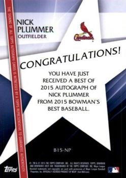 2015 Bowman's Best - Best of 2015 Autographs Refractors #B15-NP Nick Plummer Back