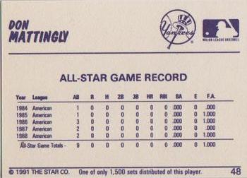 1991 Star Home Run #48 Don Mattingly Back