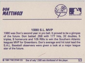 1991 Star Home Run #53 Don Mattingly Back