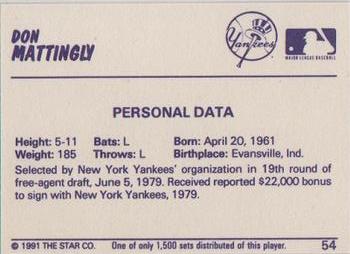 1991 Star Home Run #54 Don Mattingly Back