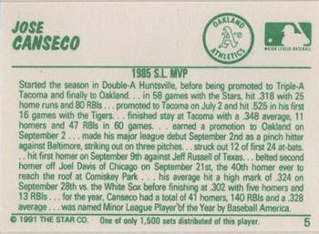 1991 Star Home Run #5 Jose Canseco Back