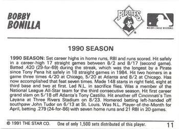 1991 Star Home Run #11 Bobby Bonilla Back