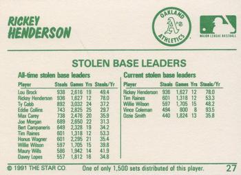 1991 Star Home Run #27 Rickey Henderson Back
