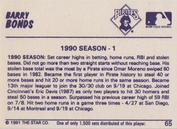 1991 Star Home Run #65 Barry Bonds Back