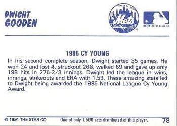 1991 Star Home Run #78 Dwight Gooden Back