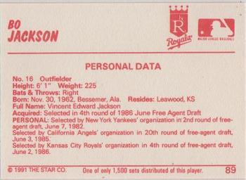 1991 Star Home Run #89 Bo Jackson Back