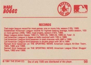1991 Star Home Run #98 Wade Boggs Back
