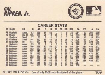 1991 Star Home Run #109 Cal Ripken Jr. Back