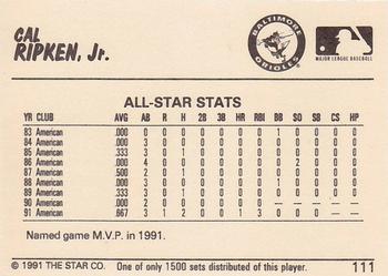 1991 Star Home Run #111 Cal Ripken Jr. Back