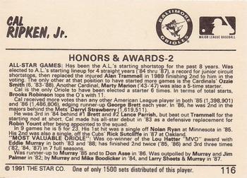 1991 Star Home Run #116 Cal Ripken Jr. Back