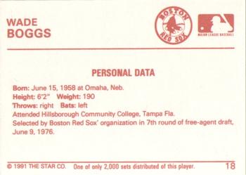 1991 Star Silver #18 Wade Boggs Back