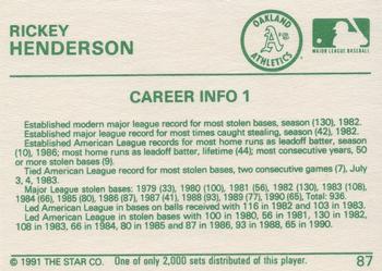 1991 Star Silver #87 Rickey Henderson Back