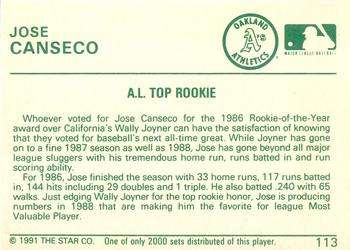 1991 Star Silver #113 Jose Canseco Back