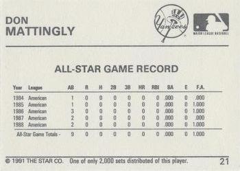 1991 Star Silver #21 Don Mattingly Back