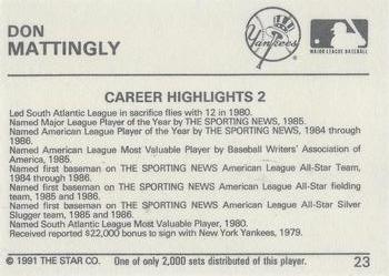 1991 Star Silver #23 Don Mattingly Back