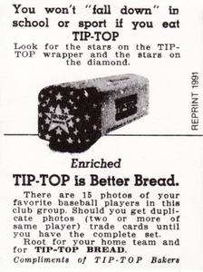 1991 1947 Tip-Top Reprint #NNO Elbie Fletcher Back