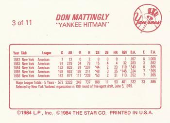 1988 Star Don Mattingly #3 Don Mattingly Back