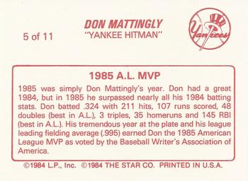 1988 Star Don Mattingly #5 Don Mattingly Back