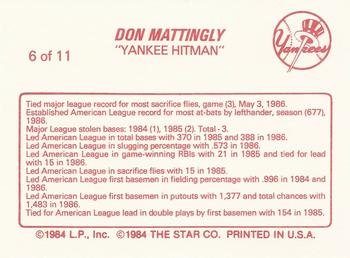 1988 Star Don Mattingly #6 Don Mattingly Back