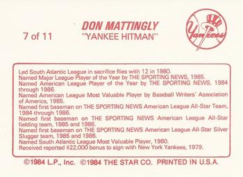 1988 Star Don Mattingly #7 Don Mattingly Back