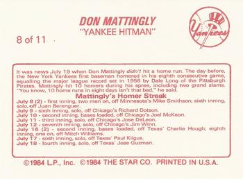 1988 Star Don Mattingly #8 Don Mattingly Back