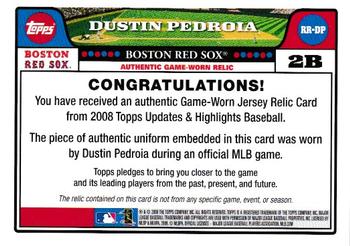 2008 Topps Updates & Highlights - Relics #RR-DP Dustin Pedroia Back