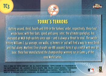 2000 Topps Chrome - Combos #TC3 Torre's Terrors (Paul O'Neill / Derek Jeter / Bernie Williams / Tino Martinez)  Back