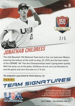 2015 Panini USA Baseball - 15U National Team Signatures Green Ink #8 Jonathan Childress Back