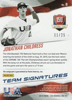 2015 Panini USA Baseball - 15U National Team Signatures Red Ink #8 Jonathan Childress Back