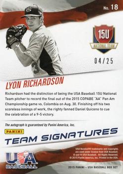 2015 Panini USA Baseball - 15U National Team Signatures Red Ink #18 Lyon Richardson Back