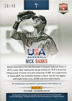 2015 Panini USA Baseball - Collegiate National Team Jerseys Jumbo #1 Nick Banks Back