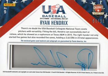 2015 Panini USA Baseball - Collegiate National Team Jerseys Signatures #9 Ryan Hendrix Back