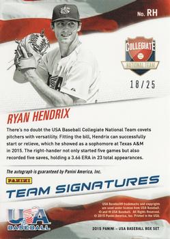 2015 Panini USA Baseball - Collegiate National Team Signatures Red Ink #RH Ryan Hendrix Back