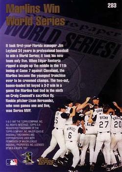 1998 Topps #283 Marlins Win World Series Back