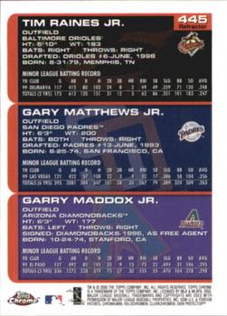 2000 Topps Chrome - Refractors #445 Tim Raines Jr. / Gary Matthews Jr. / Garry Maddox Jr.  Back