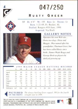 2000 Topps Gallery - Player's Private Issue #4 Rusty Greer  Back