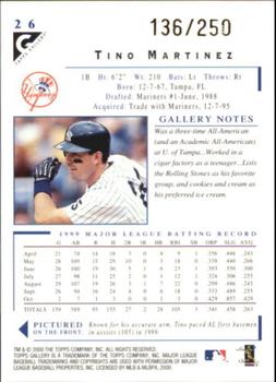 2000 Topps Gallery - Player's Private Issue #26 Tino Martinez  Back