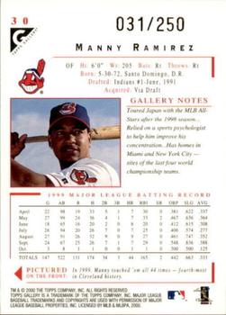 2000 Topps Gallery - Player's Private Issue #30 Manny Ramirez  Back