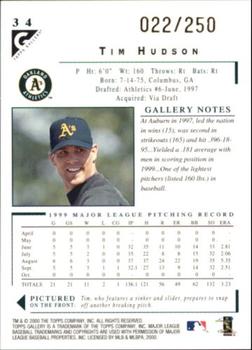 2000 Topps Gallery - Player's Private Issue #34 Tim Hudson  Back