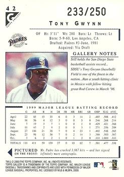 2000 Topps Gallery - Player's Private Issue #42 Tony Gwynn  Back