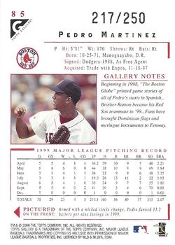 2000 Topps Gallery - Player's Private Issue #85 Pedro Martinez  Back